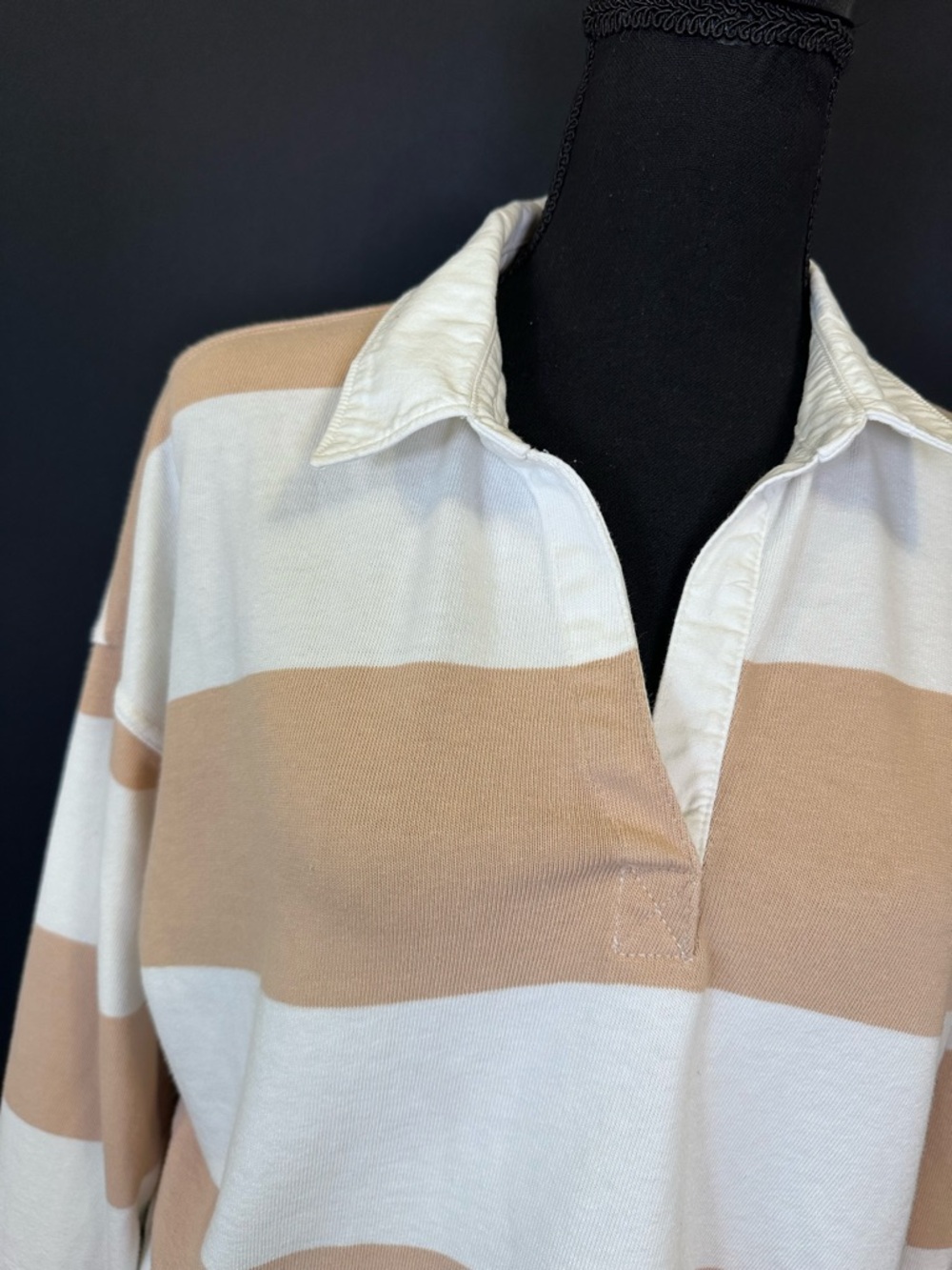 #200- aerie Striped Rugby Polo in Beige and White - Picture 12 of 14